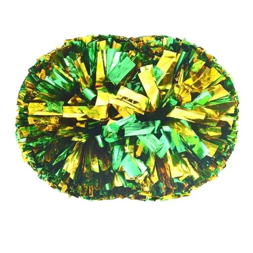 HYFEUOKF Cheerleader Bommel 2 Stück PET Cheerleader Pom Pom Girl Cheering Dance Decorator Cheerleading Pompon Pompons Baton Hhandle for Cheerleader(Green add Gold,80g) von HYFEUOKF