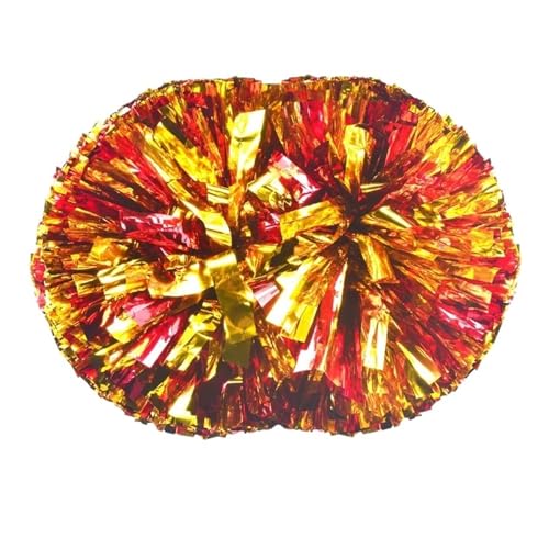 HYFEUOKF Cheerleader Bommel 2 Stück PET Cheerleader Pom Pom Girl Cheering Dance Decorator Cheerleading Pompon Pompons Baton Hhandle for Cheerleader(Red add Gold,80g) von HYFEUOKF