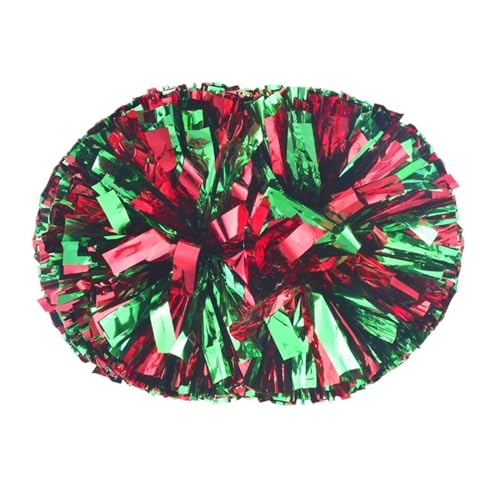 HYFEUOKF Cheerleader Bommel 2 Stück PET Cheerleader Pom Pom Girl Cheering Dance Decorator Cheerleading Pompon Pompons Baton Hhandle for Cheerleader(Red add Green,80g) von HYFEUOKF