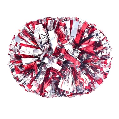 HYFEUOKF Cheerleader Bommel 2 Stück PET Cheerleader Pom Pom Girl Cheering Dance Decorator Cheerleading Pompon Pompons Baton Hhandle for Cheerleader(Red add Silver,80g) von HYFEUOKF