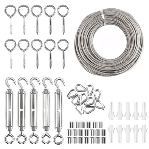 HYFEUOKF Drahtseilset 56Pcs 30M Edelstahl Draht Seil Set Outdoor Garten PVC Beschichtet Kabel Wäscheleine Hängen Kit Hause Liefert Fur Drahtseil von HYFEUOKF