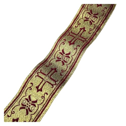 HYFEUOKF Gurtband 10 Meter breit, ca. 3,4–4 cm, gewebtes Jacquardband mit Kreuzmuster in Gold for Vorhänge und Bekleidungszubehör Fur Taschen(Red 4cm) von HYFEUOKF