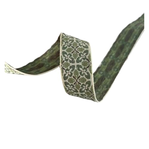 HYFEUOKF Gurtband 10 Yards Breite 2,5 cm Gurtband Gewebtes Jacquardband Blumen for Bekleidungsgurte Zubehör Fur Taschen(Green) von HYFEUOKF