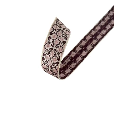 HYFEUOKF Gurtband 10 Yards Breite 2,5 cm Gurtband Gewebtes Jacquardband Blumen for Bekleidungsgurte Zubehör Fur Taschen(Pink) von HYFEUOKF