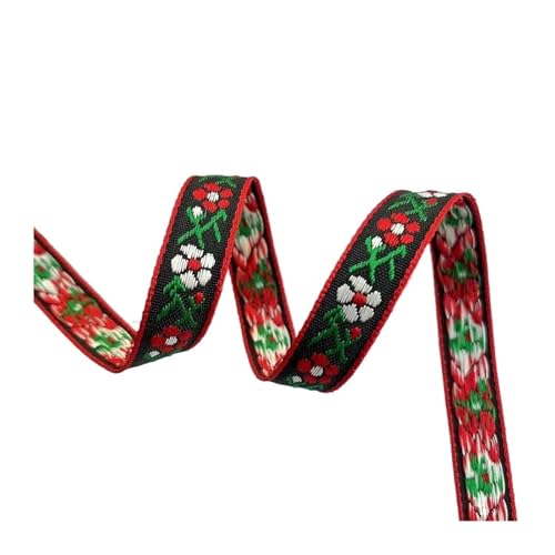 HYFEUOKF Gurtband 10 Yards Gurtband Gewebtes Jacquardband Kleine Blumen Klassisch for Bekleidungszubehör Breite 1,4 cm Fur Taschen(Red) von HYFEUOKF