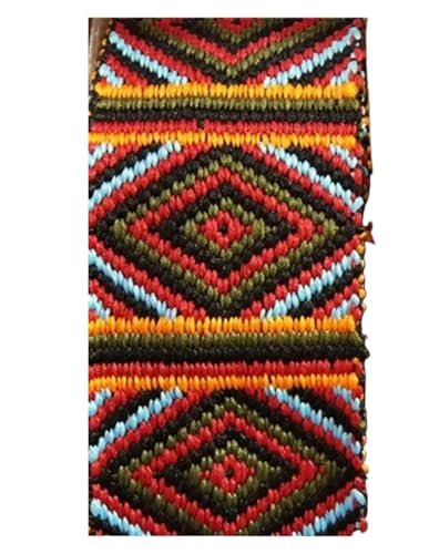 HYFEUOKF Gurtband Besticktes Polyester-Gurtband im Retro-Stil, 4 cm breit, quadratisches Tank-Kleidungsstück, gewebtes Gurtband, Jacquardband, 1 Yard Fur Taschen(Red) von HYFEUOKF