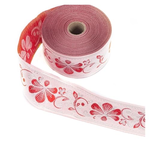HYFEUOKF Gurtband Gurtband 1Meter gewebtes Jacquardband Grün Gold Rosa Blumenspitze Stoff 6CM breit Fur Taschen(Pink) von HYFEUOKF