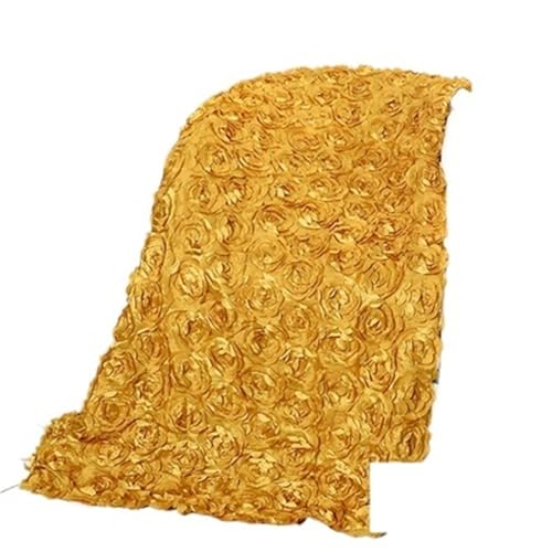 HYFEUOKF Hochzeitsteppich 10M Hochzeit Teppich Satin Stoff 3D Rose Blume Gang Rot Hochzeit Party Hintergrund Tisch Abdeckung Stoff Dekoration FüR Hochzeits(Gold) von HYFEUOKF