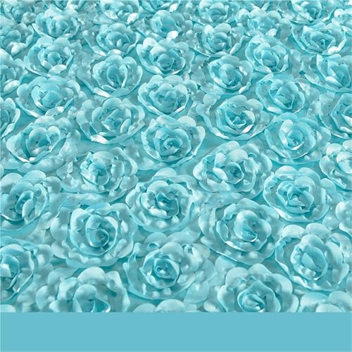 HYFEUOKF Hochzeitsteppich 10M Hochzeit Teppich Satin Stoff 3D Rose Blume Gang Rot Hochzeit Party Hintergrund Tisch Abdeckung Stoff Dekoration FüR Hochzeits(Light Blue) von HYFEUOKF