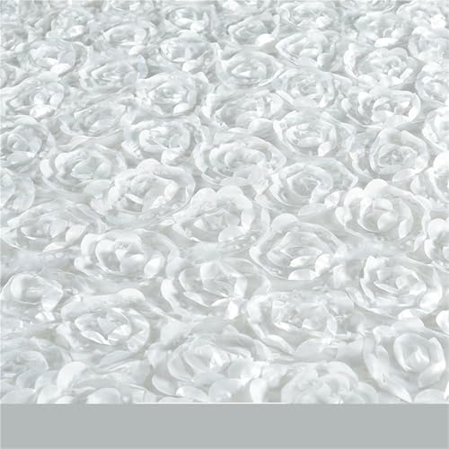 HYFEUOKF Hochzeitsteppich 10M Hochzeit Teppich Satin Stoff 3D Rose Blume Gang Rot Hochzeit Party Hintergrund Tisch Abdeckung Stoff Dekoration FüR Hochzeits(White) von HYFEUOKF