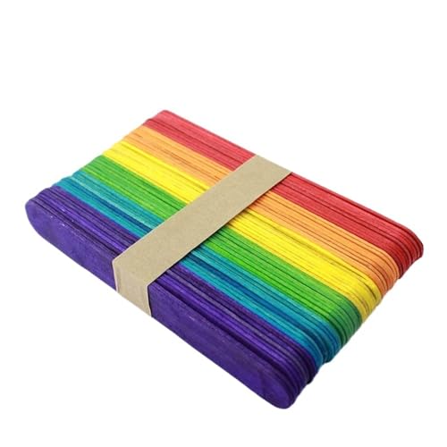 HolzstäBchen 50Pcs Holz Popsicle Sticks Kreative Puzzle DIY Hand Handwerk Bausteine ​​Zubehör Fur Basteln(Colorful Large 50pcs) von HYFEUOKF