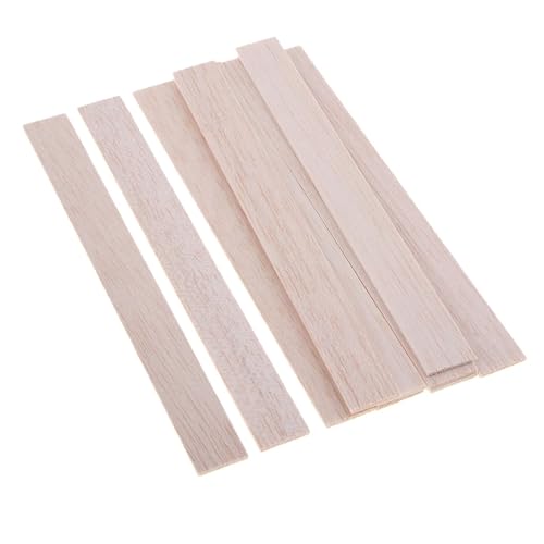 HolzstäBchen Rechteckiger runder Balsaholzstab, Holzhandwerk, flacher Dübel, Modellbau, DIY-Handwerk Fur Basteln(10 Pieces 180mm) von HYFEUOKF