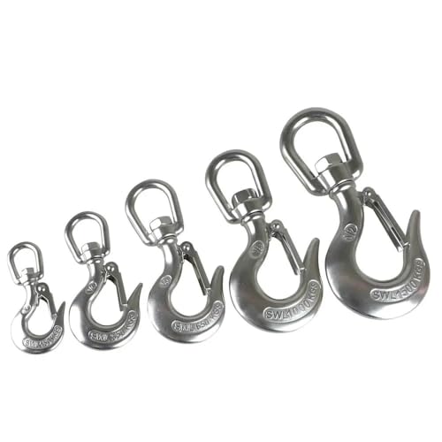 Lasthaken Sicherheitshaken 0,15–1,5 t Hochleistungs-Kettenzughaken aus Edelstahl 316 in Marinequalität mit drehbarem Lasthaken und Verriegelung Für Kranhaken aus legiertem Stahl(Marine Stainless 316,1 von HYFEUOKF