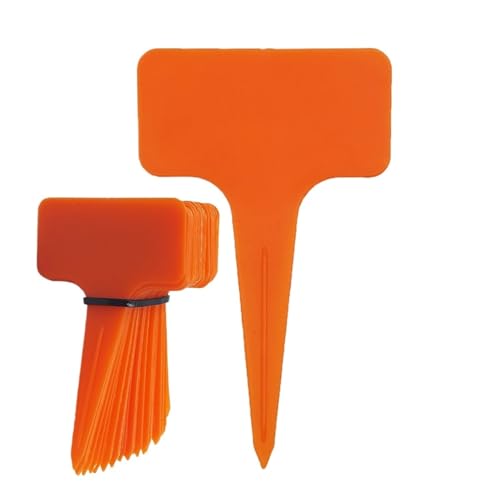 Pflanzenetiketten 50 STÜCKE T-Form Kunststoff Wasserdicht Pflanzenetiketten Markierungszeichen Blumensämling Bunte Topfpflanzen Bonsai Sukkulenten Gartenetikett Fur Outdoor Pflanzen(Orange) von HYFEUOKF