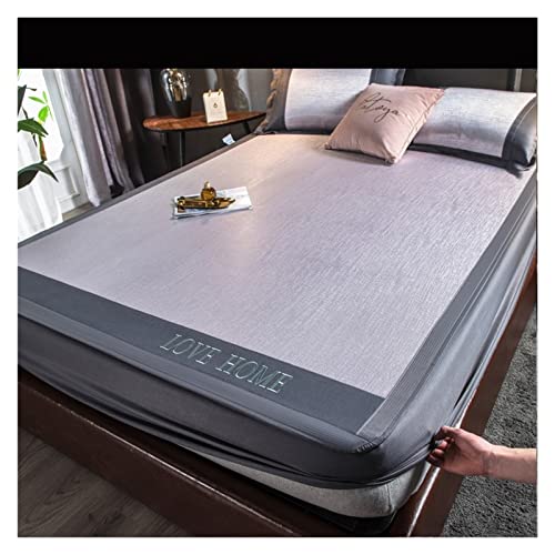 Satin Bettlaken 180x200 Sommer-Schlafmatte Naked Sleeping Natural Ice Rattan-Matte Bambusmatte Matratze Ice Silk Mat Rutschfeste faltbare kühle Schlafmatte Fur Matratzen(All inclusive-1,3pcs Set 180x2 von HYFEUOKF