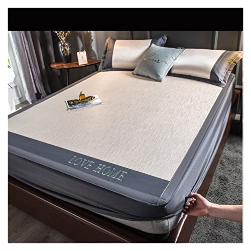 Satin Bettlaken 180x200 Sommer-Schlafmatte Naked Sleeping Natural Ice Rattan-Matte Bambusmatte Matratze Ice Silk Mat Rutschfeste faltbare kühle Schlafmatte Fur Matratzen(All inclusive-3,2pcs Set 90x20 von HYFEUOKF