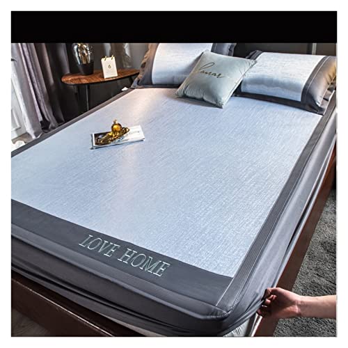 Satin Bettlaken 180x200 Sommer-Schlafmatte Naked Sleeping Natural Ice Rattan-Matte Bambusmatte Matratze Ice Silk Mat Rutschfeste faltbare kühle Schlafmatte Fur Matratzen(All inclusive-5,3pcs Set 180x2 von HYFEUOKF