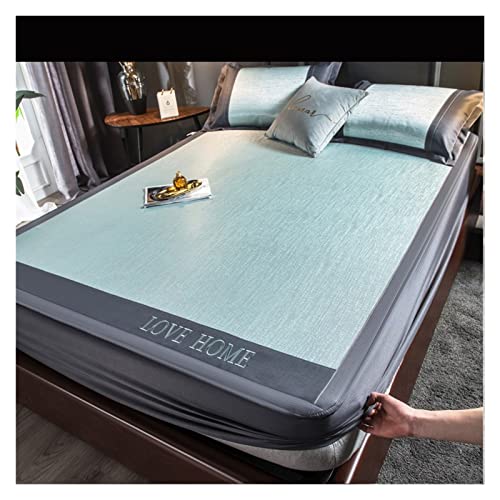 Satin Bettlaken 180x200 Sommer-Schlafmatte Naked Sleeping Natural Ice Rattan-Matte Bambusmatte Matratze Ice Silk Mat Rutschfeste faltbare kühle Schlafmatte Fur Matratzen(All inclusive-6,2pcs Set 120x2 von HYFEUOKF