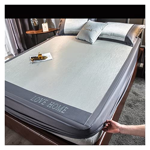 Satin Bettlaken 180x200 Sommer-Schlafmatte Naked Sleeping Natural Ice Rattan-Matte Bambusmatte Matratze Ice Silk Mat Rutschfeste faltbare kühle Schlafmatte Fur Matratzen(All inclusive-7,3pcs Set 180x2 von HYFEUOKF