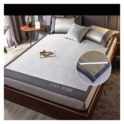 Satin Bettlaken 180x200 Sommer-Schlafmatte Naked Sleeping Natural Ice Rattan-Matte Bambusmatte Matratze Ice Silk Mat Rutschfeste faltbare kühle Schlafmatte Fur Matratzen(Lace-2,3pcs Set 150x200cm) von HYFEUOKF