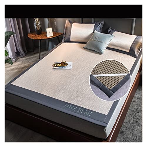 Satin Bettlaken 180x200 Sommer-Schlafmatte Naked Sleeping Natural Ice Rattan-Matte Bambusmatte Matratze Ice Silk Mat Rutschfeste faltbare kühle Schlafmatte Fur Matratzen(Lace-3,3pcs Set 180x200cm) von HYFEUOKF