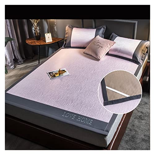 Satin Bettlaken 180x200 Sommer-Schlafmatte Naked Sleeping Natural Ice Rattan-Matte Bambusmatte Matratze Ice Silk Mat Rutschfeste faltbare kühle Schlafmatte Fur Matratzen(Lace-4,3pcs Set 180x200cm) von HYFEUOKF