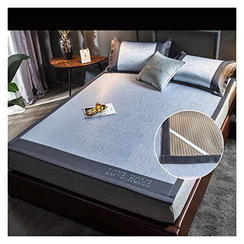 Satin Bettlaken 180x200 Sommer-Schlafmatte Naked Sleeping Natural Ice Rattan-Matte Bambusmatte Matratze Ice Silk Mat Rutschfeste faltbare kühle Schlafmatte Fur Matratzen(Lace-5,3pcs Set 180x200cm) von HYFEUOKF