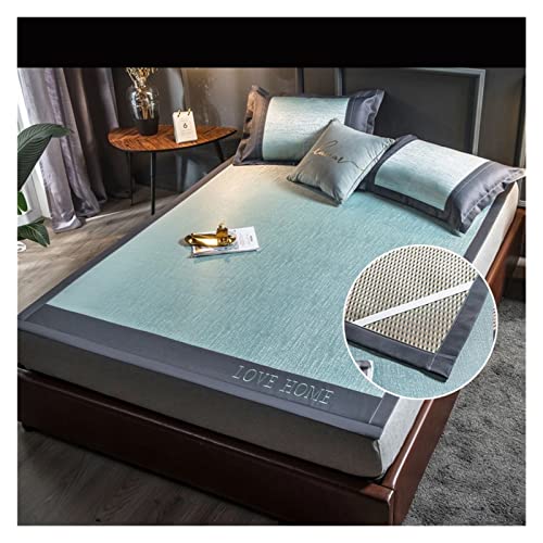 Satin Bettlaken 180x200 Sommer-Schlafmatte Naked Sleeping Natural Ice Rattan-Matte Bambusmatte Matratze Ice Silk Mat Rutschfeste faltbare kühle Schlafmatte Fur Matratzen(Lace-6,3pcs Set 180x200cm) von HYFEUOKF