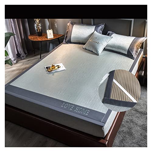 Satin Bettlaken 180x200 Sommer-Schlafmatte Naked Sleeping Natural Ice Rattan-Matte Bambusmatte Matratze Ice Silk Mat Rutschfeste faltbare kühle Schlafmatte Fur Matratzen(Lace-7,3pcs Set 180x200cm) von HYFEUOKF