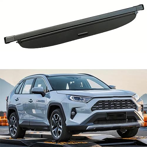 Auto Laderaumabdeckung Kofferraumabdeckung Rollo für Toyota RAV4 RAV-4 Hybrid 2019-2022, Auto Ausziehbar Kofferraum Schutz Abdeckung Ablagen Cargo Cover Rollo Innere Zubehör,Black/A von HYGGLY