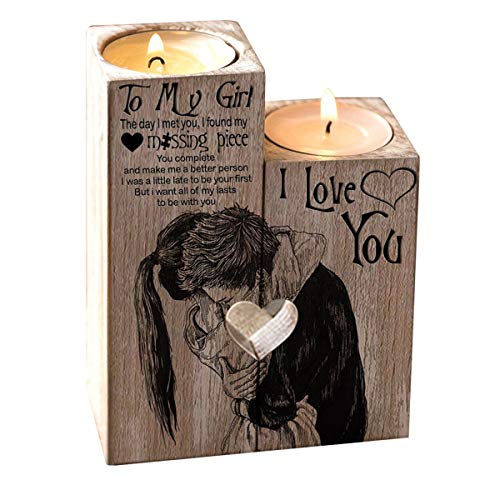Kerzenhalter aus Holz, herzförmig, zum Basteln, für Valentinstag, als Dekoration, Geschenk, für Paare, für Freundin oder Jahrestag (Wood-to my Girl) von HYH
