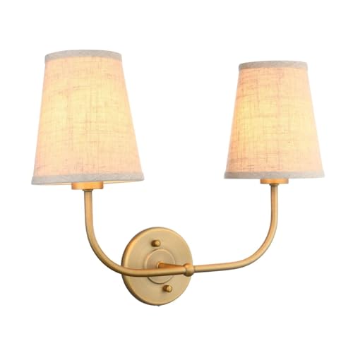 HYHDDM Antike Doppelwandleuchter – 2 Lichter, ausgestellter Leinenstoff, Lampenschirm-Lampe, beigefarbenes Trichter-Design für Schlafzimmer & Wohnzimmer Dekor (B) von HYHDDM