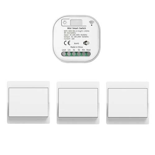 HYHIOTS RF433 Funkschalter Licht Set, Funk Lichtschalter Batterielose APP und Sprachsteuerung, Funk-Sender-Sicherheitsschalter und Empfänger-Controller, Kompatibel mit Alexa Google Home, Smart Life HYHIOTS RF433 Funkschalter Licht Set, Funk Lichtschalter Batterielose APP und Sprachsteuerung, Funk-Sender-Sicherheitsschalter und Empfänger-Controller, Kompatibel mit Alexa Google Home, Smart Life von HYHIOTS