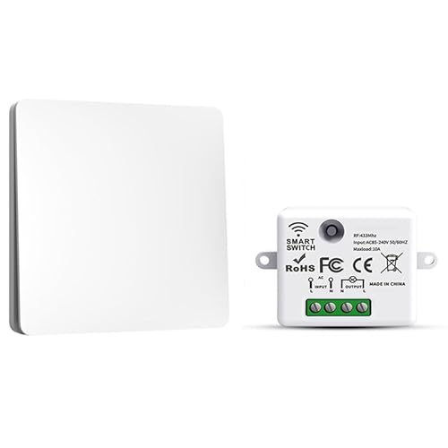 RF433 Funk Lichtschalter Set, Funkschalter Batterielose, Funk-Sender-Sicherheitsschalter und Empfänger-Controller 10A, Funk Schalter 240V, Wandlichtsschalter, Funk-Lichtschalter (1 Way Kit) von HYHIOTS
