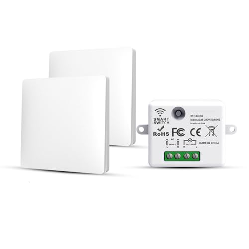 RF433 Funk Lichtschalter Set, Funkschalter Batterielose, Funk-Sender-Sicherheitsschalter und Empfänger-Controller 10A, Funk Schalter 240V, Wandlichtsschalter, Funk-Lichtschalter (2 Way Kit) von HYHIOTS