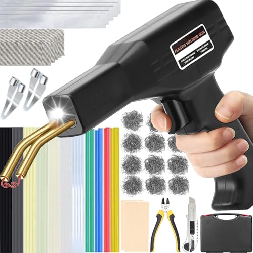 220W Kunststoff Schweißgerät, 2-in-1 kunststoff Schweißen Maschine mit 800PCS Schweißnägel (6-Modelle), Auto Stoßstange Reparatur Set mit 56pcs Schweißstäbe, benutzt für Kunststoff schweißen(schwarz) von HYHJMISTY