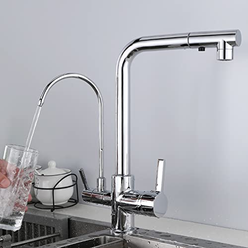 HYHJYMG 3-Wege-Küchenarmatur aus Messing mit herausziehbarem Sprüh-Drehgelenk, multifunktional, 3-in-1-Wasserreiniger-Wasserhahn, schwarz von HYHJYMG