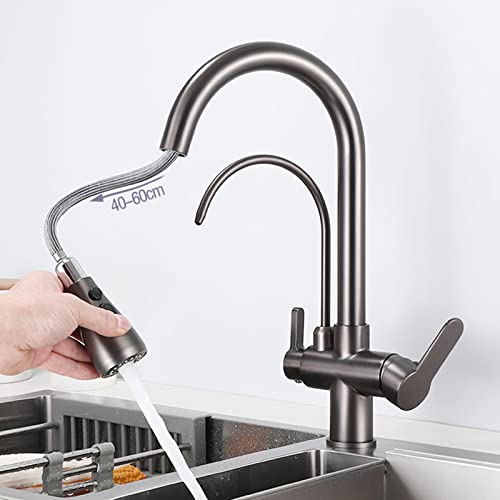 HYHJYMG 3-Wege-Küchenarmaturen mit herausziehbarem Sprüh-Drehgelenk, Warm- und Kaltwasser-Messing-Wasserreiniger-Wasserhahn, Weiß von HYHJYMG