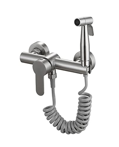 HYHJYMG 304 Edelstahl Doppelloch Heiß- und Kaltmischarmatur Küchenarmatur Wandmontage Balkon WC-Wasserhahn mit Spray von HYHJYMG