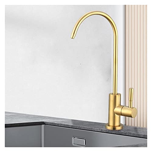HYHJYMG 304 Edelstahl-Spülbecken, Einzelkühlung, goldfarben, Küchenarmatur, 6,35 mm, für Küche, Direkttrinkfilter, Umkehrosmosereiniger, Wasserhahn (Gold) von HYHJYMG