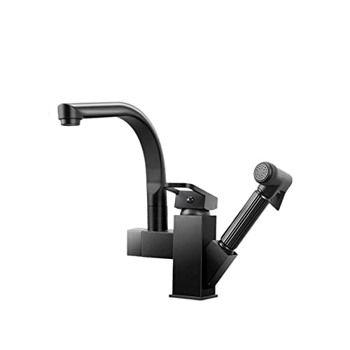 HYHJYMG 360 ° drehbare Küchenspüle, schwarz, Deckmontage, flexible ausziehbare Mischbatterie, heiße und kalte Küchenarmatur, Federauslauf (mattschwarz) von HYHJYMG