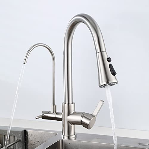 HYHJYMG Küchenarmaturen, 3-Wege-herausziehbarer Messing-Drehgelenk, Warm- und Kaltwasser-Wasserreiniger, Wasserhahn, Schwarz von HYHJYMG