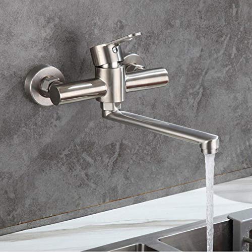 HYHJYMG Küchenarmaturen, Wandmontage, Warmwasserhahn, 304 Edelstahl, Waschtisch-Spülbecken, Einzelfunktion von HYHJYMG