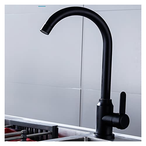 HYHJYMG Mattschwarze Küchenarmatur, Deckmontage, Warm- und Kaltwassermischbatterie, 360 Grad drehbar, Einhebelarmaturen aus Edelstahl (schwarz) von HYHJYMG