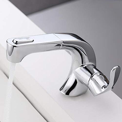 HYHJYMG Waschtischarmatur mit herausziehbarem Sprühkopf, Badezimmer-Armaturen, Dual-Modus, Messing, heiß und kalt, einziehbar, Waschbeckenarmatur, goldfarben (Cromo) von HYHJYMG