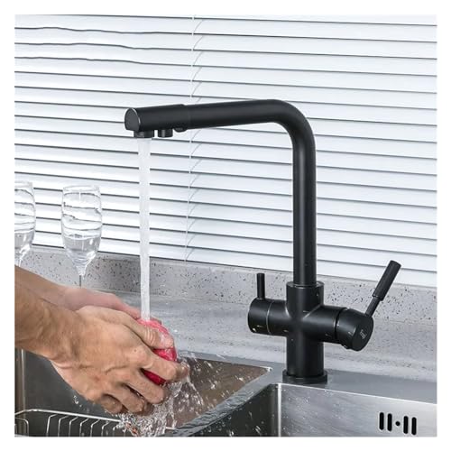 HYHJYMG Wasserhahn, Küchenarmaturen, Filter, Wasserreiniger, Schwarz/Bronze, Messing, Wasserhähne, Einloch-Doppelgriffe, Warm- und Kaltwassermischer von HYHJYMG