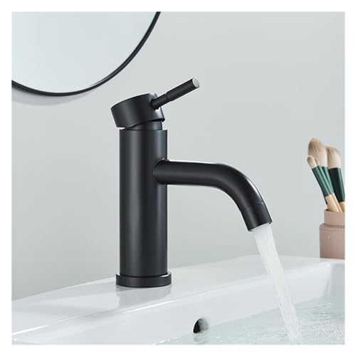 HYHJYMG Wasserhahn, gebürsteter goldener Waschbecken-Wasserhahn, Messing-Körper, heißes kaltes Wasser, Badezimmer, Waschtisch, Wassermischer, Einhandgriff, langer Auslauf von HYHJYMG