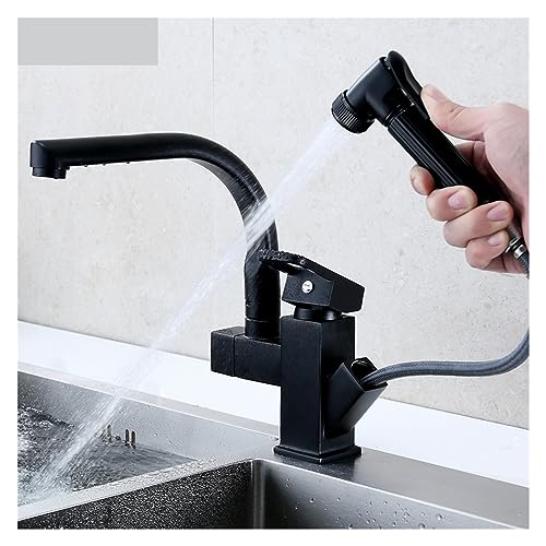 HYHJYMG fyfgnb Ausziehbare Küchenspüle, Wasserhahn, Booster, Sprühgerät, Multifunktions-Heiß- und Kaltmischbatterie, Mitternachtsschwarz, Zwei-Modi-Wasserauslass (Cromo) von HYHJYMG