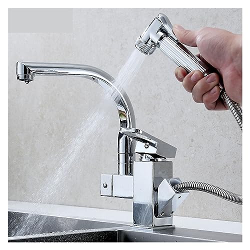 HYHJYMG fyfgnb Ausziehbare Küchenspüle, Wasserhahn, Booster, Sprühgerät, Multifunktions-Heiß- und Kaltmischbatterie, Mitternachtsschwarz, Zwei-Modi-Wasserauslass (Cromo) von HYHJYMG