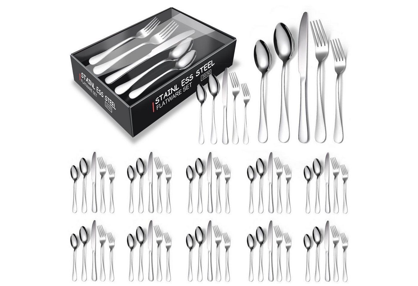 HYIEAR Besteck-Set Besteck, Besteckset, Besteckset für 12 Personen, Monoblock-Messer. (60-tlg), 12 Personen, Edelstahl, Stainless Steel, Matte/Polished, Besteck Spülmaschinenfest von HYIEAR